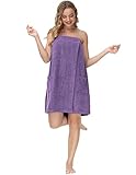 YARISNEY Bademantel Frauenbad Knie Länge Terry Baumwolltuchkleid mit Taschen (Lila, Klein)