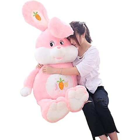 CHOBES Giant Realistic Pink Easter Bunny Stuffed Animal Carrot Rabbit Huge Plush Pillow Kids Children Toy Bunnies Doll for Girls Boys Gift 70cm/27inch Cover
