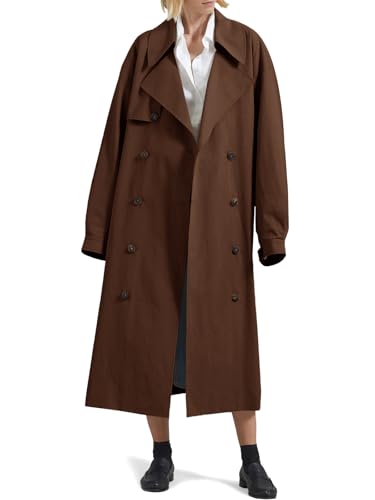 Tankaneo Womens Double Breasted Long Trench Coat Oversized Classic Lapel Belted Overcoat2