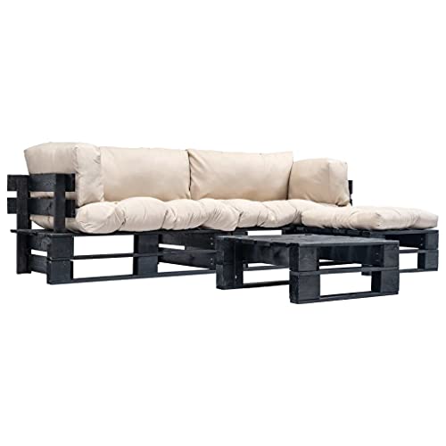 SKM 4-TLG. Garten-Paletten-Sofagarnitur Sandfarben
