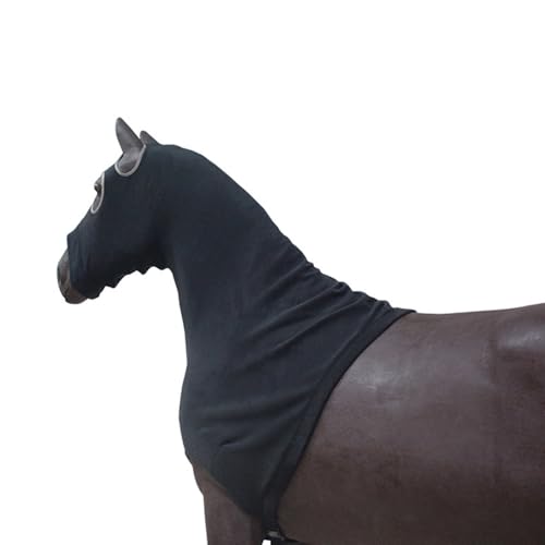 Image of SagaSave Full Face Horse Head Hood Comfortable Horse Covering Blanket All-Covered Soft Fleece Horse Cover with Zipper Warming Hood for Horse Head and Neck Protection (Black-XL)