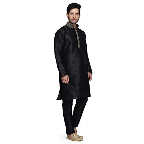 Kurta de mezcla de seda negro corte cómodo para caballero 3
