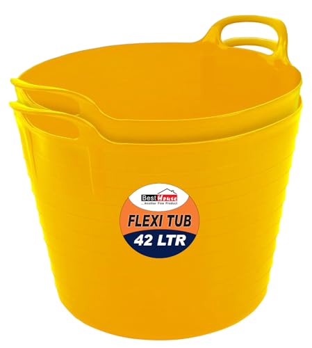 Best House | Lot de 2 bacs flexibles avec poignées | 42 litres | Jaune | Baignoires de jardin | Conteneur de rangement en plastique pour la maison, le lavage, les déchets de jardin et les projets de Best House | Lot de 2 bacs flexibles avec poignées | 42 litres | Jaune | Baignoires de jardin | Conteneur de rangement en plastique pour la maison, le lavage, les déchets de jardin et les projets de