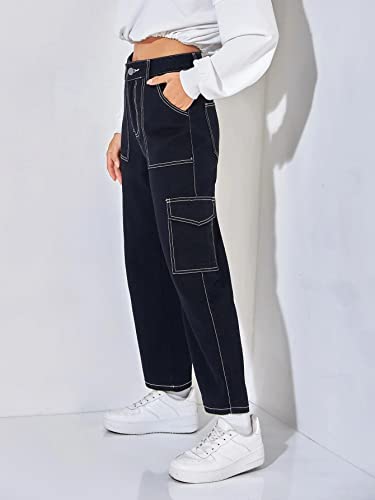Image of dockstreet Womens Twill Denim Cargo for Women with White Stitching Accents 4 /715RAathreadcargoBlack White StitchLQR28ExthreadcargoBlack White StitchLQR28