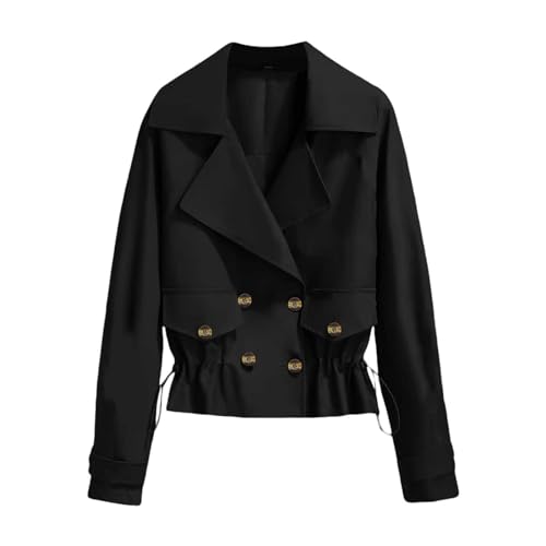 Shffuw s Chuva Impermeáveisabrigo Ligero Mujer Gabardina corta informal de manga larga con solapa y cordón para mujer Abrigo Impermeable Mujerchaqueta Mujer (Black, XL)