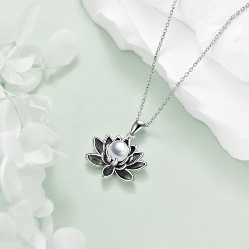 TIGER RIDER Lotus Necklace 925 Sterling Silver Pearl Pendant Necklace Black Lotus Flower Jewelry Gifts for Women2