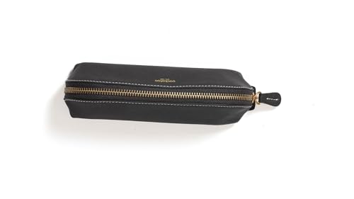 Image of Cockatoo Genuine Leather Pencil Pouch, Accessories holder, Stationery Bag, Zippered Pen Case for Work & Office (Chocolate)