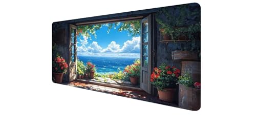 Tapis de souris grand format Mer avec bords cousus durables et finition premium