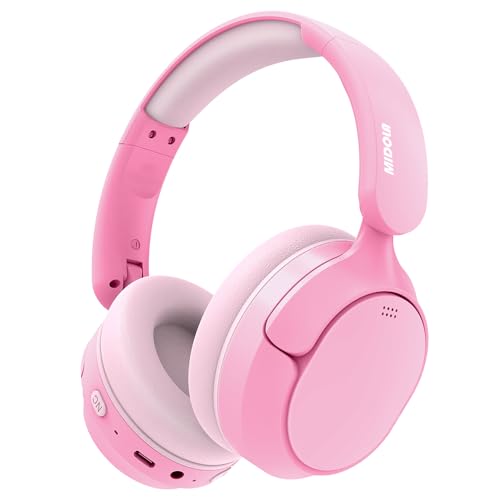 MIDOLA Active Noise Cancelling Kids Headphones Bluetooth 5.4 Wireless Volume Limited 85/94dB,Type C Fast Charging,Over Ear Foldable with Mic Aux Cord for Toddler Child Pad Tablet Pink
