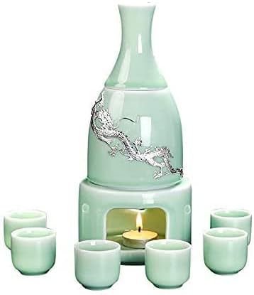 Japanese Sake Set Sake Bottle Sake Cups Sake Pot Celadon Sake Set with Gift Box Packaging Decanter Sake Simmering Applicator Dispenser Liquor Glass