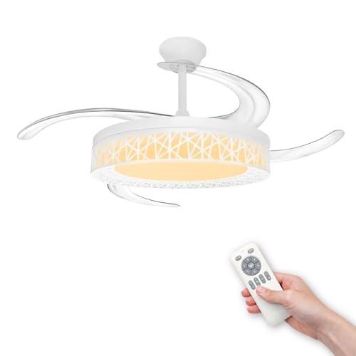 LED ATOMANT Ventilador de Techo con Luz LED 40W, Motor DC 32W, Ø 109cm, CCT, Regulable, 4100LM, 4 Aspas Retractiles, 6 Velocidades Silencioso y Bajo Consumo, Modo Verano Invierno, Con Mando