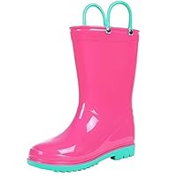 Puddle Play Toddler and Kids PVC Rain Boots with Easy On Handles - Boys and Girls Pink and Turquoise Trim - 4 Toddler