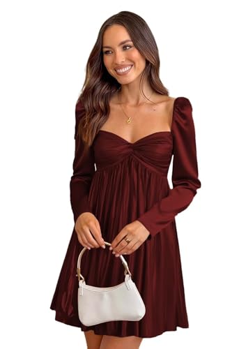 BITALY Sweetheart Satin Homecoming Dresses Short for Teens Long Sleeve A Line Pleated Mini Cocktail Dress BI252