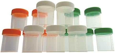 KENZIUM - Set 15 x Specimen Container | 80 ml | Wide Neck | Plastic | with Screw Cap, Color Lid: Orange, White and Green | Sample Cups