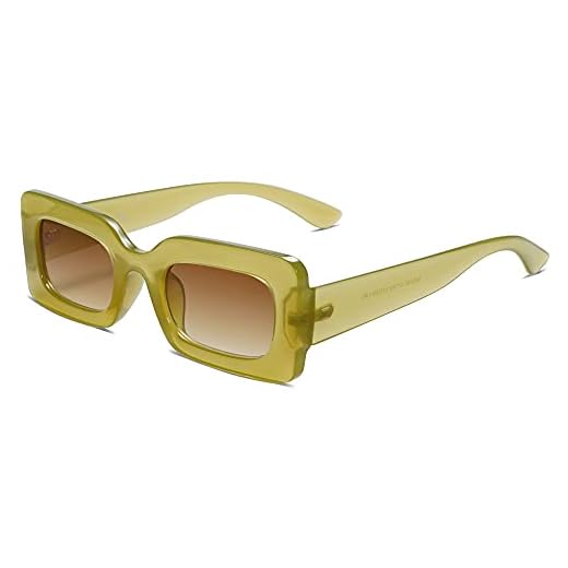 SOJOS Retro 90s Nude Rectangle Sunglasses For Women Trendy Chunky Glasses Green Frame Brown Lens