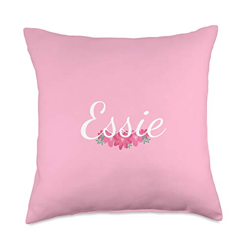 Custom Essie Gifts & Designs for Girls Custom Essie Gift Personalized Name Flowers Floral Pink Throw Pillow, 18x18, Multicolor