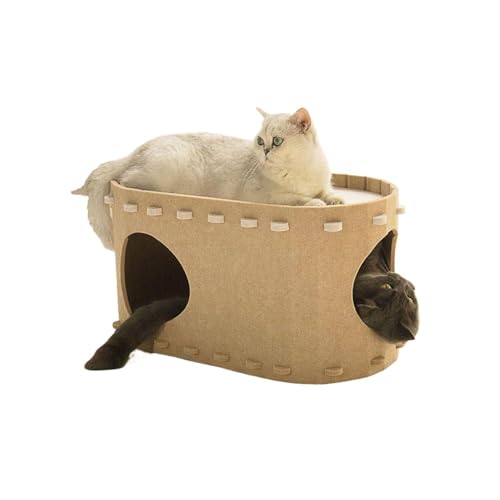 Mofech キャットハウス 猫ハウス フェルト キャットタワー フェルト素材 猫の遊び場 ネコの遊園地 多頭飼い対応 爪とぎ機能付き 洗える 組み立て式 ネコ用キャビネット おしゃれ 収納 ストレス解消, 57×30×30cm, ベージュ (単層1)