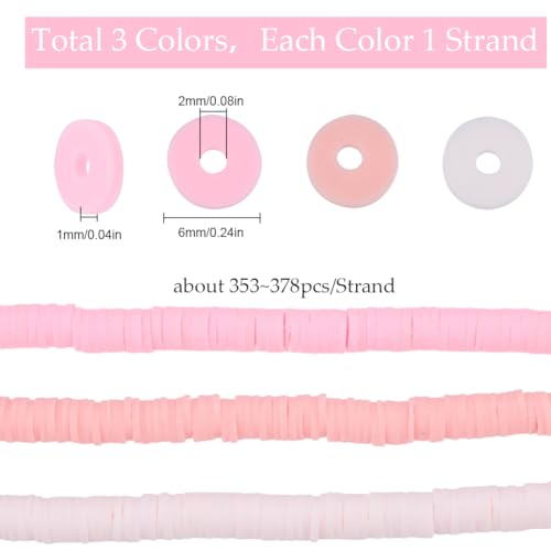 SUNNYCLUE 1 Box 1000PCS+ 6mm Pink Heishi Beads Polymer Clay Beads Small Mini Refill Round Flat Disc Vinyl Spacer Loose Beads Bulk for Jewellery Making DIY Bracelets Necklace Chocker Craft Supplies - Image 2