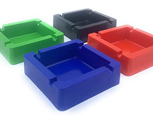 Set Of 4 Assorted Colors - Square Plastic Melamine Cigarette Cigar Ashtray Tabletop Ash Tray By Butt Bat #TOP1
