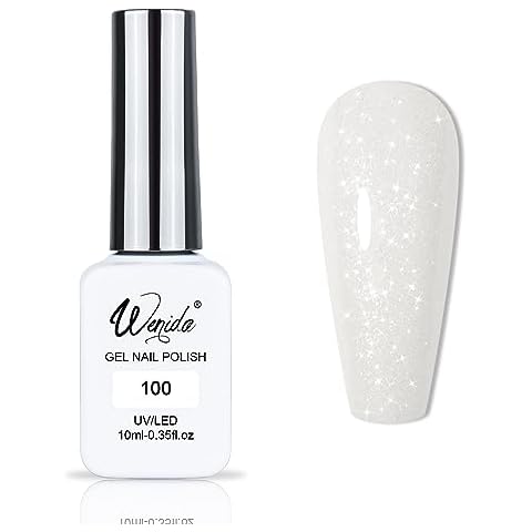 Wenida Nail Polish Milky White Glitter Shimmer Soak Off Gel Nail Varnish for Home DIY Nail Manicure Art Cover