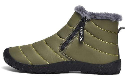 LLTMALL Men's Winter Waterproof Fur Lined Flat Ankle Boots Zipper Outdoor Warm Snow Boots2