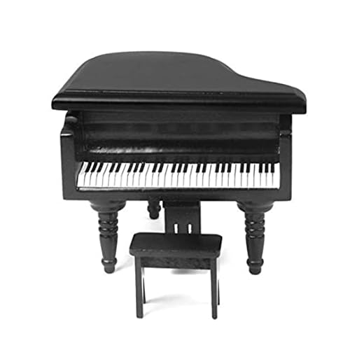 Dollhouse Mini Piano Toy 1:12 Mini Piano De Cola Vertical Modelo De Piano En Miniatura De Madera Simulado con Taburete Muebles De Casa De Muñecas Accesorios para Navidad