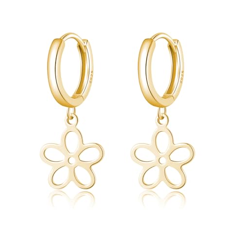 SLUYNZ Solid 925 Sterling Silver Flower Hoop Earrings for Women Teens Hollow Flower Hoop Earrings Huggie