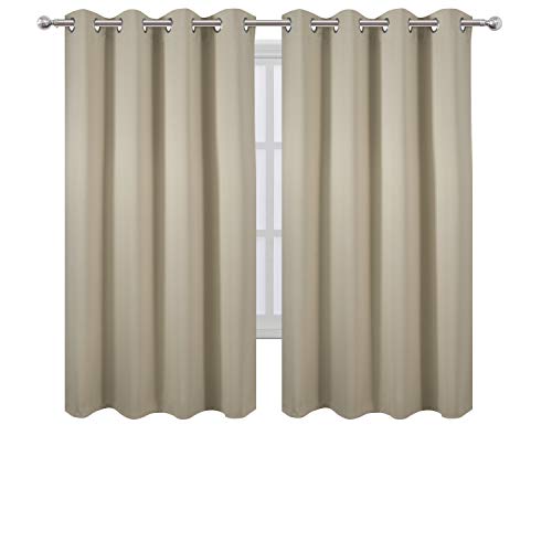 Image of LEMOMO Beige Blackout Curtains 66 x 63 Inch Length /Set of 2 Curtain Panels /Thermal Insulated Room Darkening Blackout Curtains for Bedroom