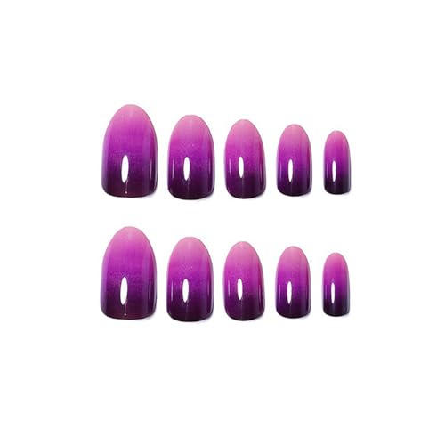 Gradient Press on Nails Short Almond Fake Nails Purple Glossy Stick on False Nails French Tip Acrylic Nails with Glue Reusable Artificial Nails for Women and Girls DIY Manicure 24PCS - Image 6