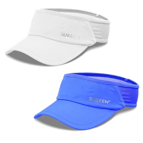 Image of Sukeen 2 Pack Sports Sun Visor Women Men Lightweight Packable Stretchy Visor Hat for Golf, Tennis, Running