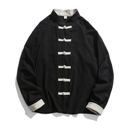 Kimono japonais en lin pour homme avec col montant style grenouille chemise rétro