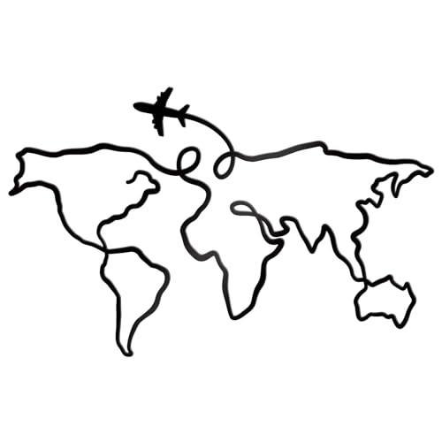 KOYILTD Black Metal World Wall Decor for Wall Minimalist World Map Wall Art World Travel Map Wall Decoration for Home Living Room Bathroom Bedroom Travel Lovers (Abstract, Medium)