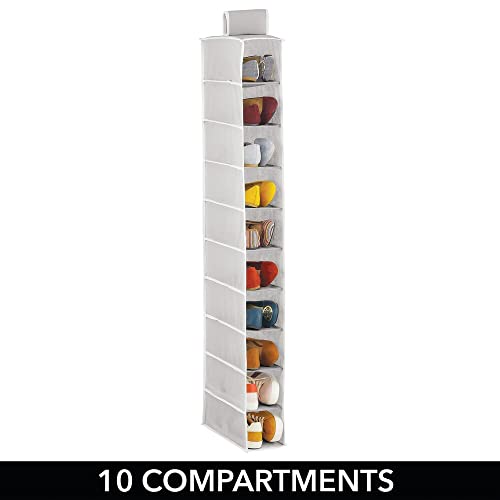 Mdesign Soft Fabric Closet Organizer - Holds Shoes, Handbags, Clutches, Accessories - 10 Shelf Over Rod Hanging Storage Unit - 2 Pack - Light Gray/White #TOP4