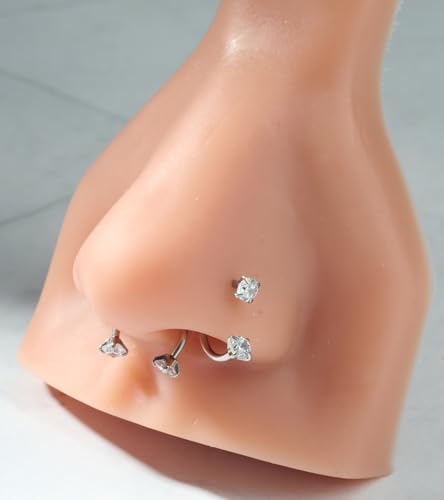 MODRSA Silver Gold Horseshoe Nose Ring 20g 18g Double Gem Horse Shoe Nose Ring Hoop for Women Surgical Steel U Shaped Half Tragus Earring Hoops Helix Piercing Jewelry Septum Rings 20 gauge Nose Stud4