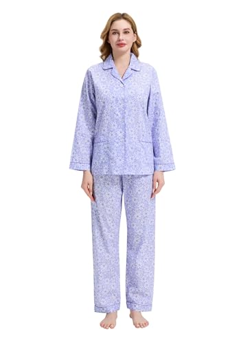 Image of GLOBAL Women Cotton Pajamas Long Sleeve PJs Button Down Sleepwear S-3XL