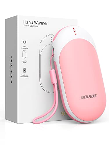 BOIROS Hand Warmers Rechargeable, Electric Hand Warmer 9000mAh Portable Pocket Warmer, 14hrs Long Lasting Heat Quick Heating USB Hand Heater Battery Power Bank Winter Warm Gift for Men Women (Pink)