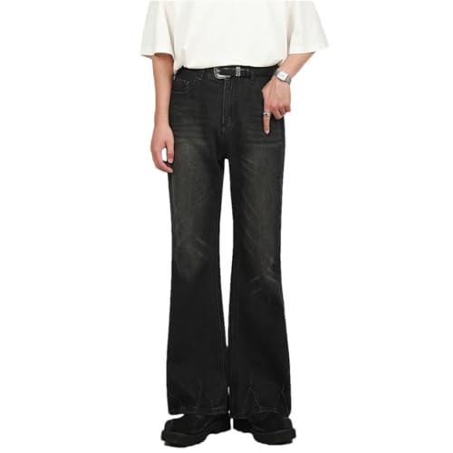 Men's American Style Denim Pants Solid Color Worn-Out Jeans Straight Wide Leg Trousers