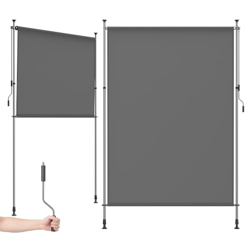 SONGMICS Senkrechtmarkise höhenverstellbar 200 x (220-300) cm kein Bohren erforderlich Vertikalmarkise für Terrasse Balkon mit Markisenkasten UPF 50+ Sichtschutz anthrazitgrau GSA0020G01