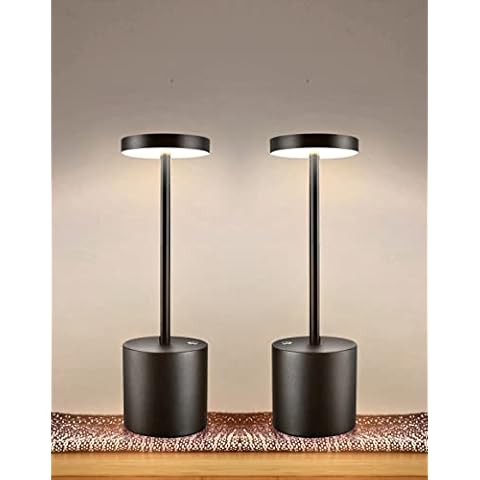 2pcs Cordless Table Lamp, Rechargeable Battery Operated Lamp, Portable LED Small Outdoor Lamps, 3 Level Brightness Dimmable Desk Lamp Design for Buffet/Couple Dinner/Restaurant/Bedroom, Back set of 2 Cover