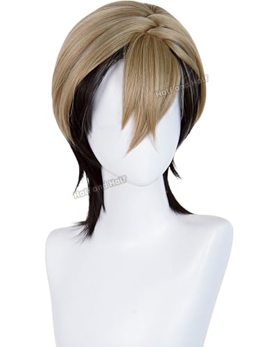 Image of Zanka Cosplay Wig Short Brown Blonde and Black Anime Wig for Men | Light Brown Male Wigs for Unisex Women Party Halloween Costumes