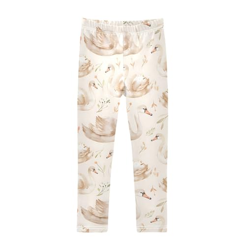 Swan and Golden Flower Girls Leggings Athletic Pants Tights Stretch Bottom