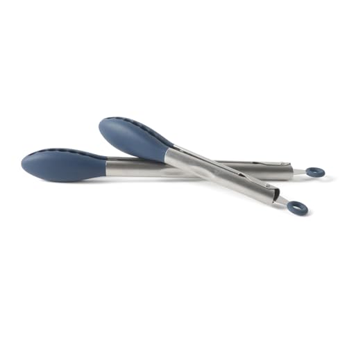 Calphalon Edge 2 Piece Stainless Steel Kitchen Tongs Set W/Silicone Heads - Navy Blue