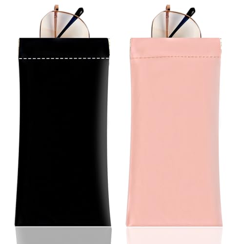 Image of Anikathy 2Pcs Sunglass Eyeglass Glasses Case Soft PU Leather with Cleaning Cloth Portable Glasses Pouch Bag for Men Women