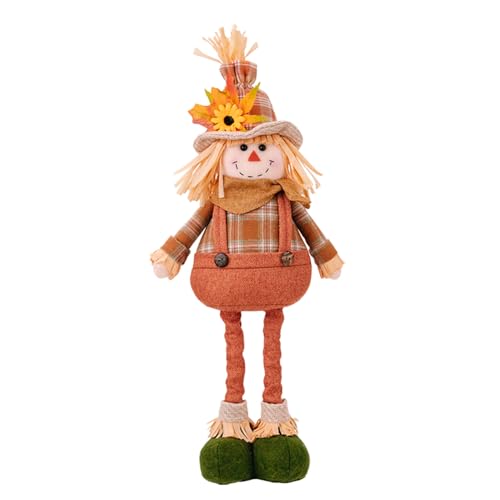 Herbstdeko Vogelscheuche Herbst Dekoration Groß 57cm Plüsch Wichtel Figuren mit Einziehbare Beine Thanksgiving Dekoration Deko Herbsternte