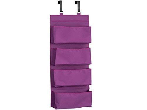 YNR New 4 Section Over Door Hanging Wardrobe Storage Unit Clothes Shoe Organiser in Purple Polyester