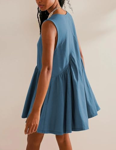 Image of Sleeveless Mini Dress for Women 2026 Summer Casual V Neck Sundress Loose Babydoll Dress with Pockets