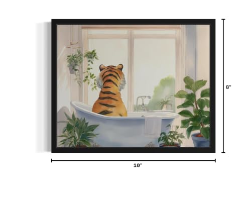 Image of Tiger Black Framed Wall Art Poster Print, Animal Bathtub Restroom Wall Art Painting for Bathroom Decor Gallery Gallery 30 (Tiger 1, 10 inch L x 8 inch W, Black Frame)