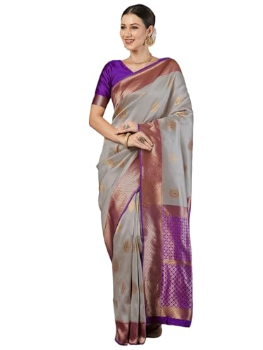 Satrani Women's Silk Banarasi Jacquard Weaving Saree With Unstitched Blouse Piece (4026S633N_Beige)