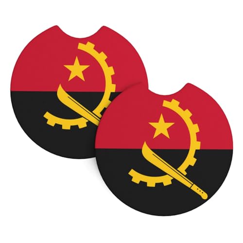 HYTTER Lot de 2 sous-verres de voiture imprimés drapeau de l'Angola – Durable et imperméable pour la protection et la décoration intérieure de la voiture