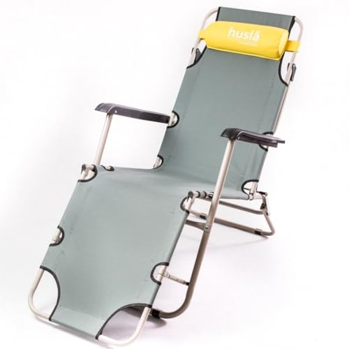 Husla 73920 Solid Garden Lounger, Sunbed with Pillow, Foldable, Easy to Transport, Dirt- Resistant Material, Warm Gray Color